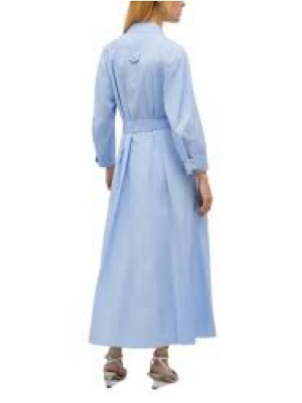 MARELLA Light Blue Long Sleeve Maxi Shirt Dress with Waist Tie size 42